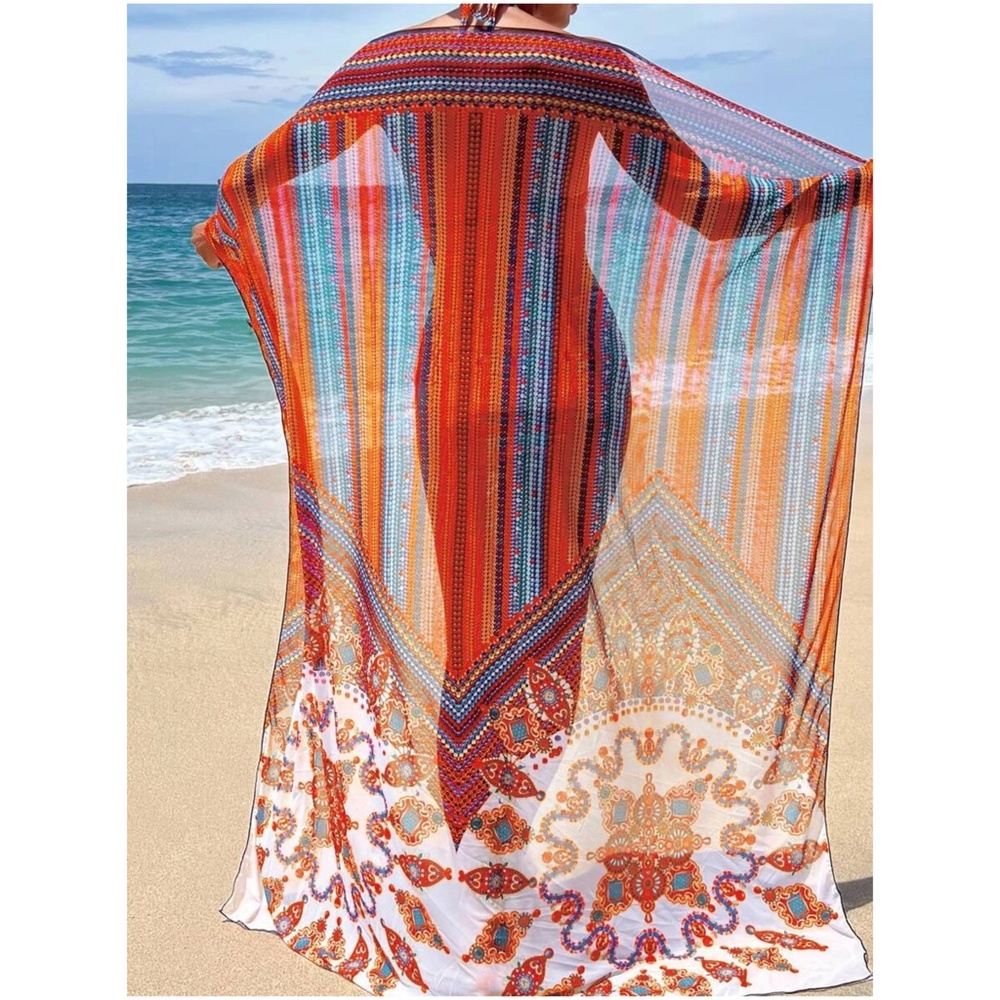 Boho Print Cut out Halter High Waisted Bikini Cover up - Picture 5 of 6
